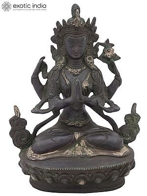 8" Chenrezig (Shadakshari Lokeshvara), Most Popular Tibetan Deity In Brass | Handmade | Made In India