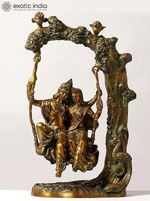 Radha-Krishna Brass Statue on Swinging in Amorous Bliss