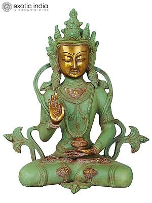 10" Crown Buddha (Tibetan Buddhist Deity) In Brass | Handmade | Made In India