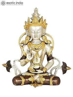 10" Crown Buddha (Tibetan Buddhist Deity) In Brass | Handmade | Made In India