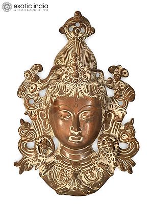 8" Wall-hanging Mask of Goddess Tara | Tibetan Buddhist Deity Brass Statue | Handmade