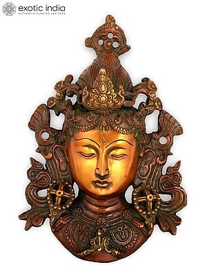 8" Wall-hanging Mask of Goddess Tara | Tibetan Buddhist Deity Brass Statue | Handmade