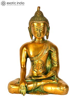 7" Buddha, His Hand In Bhumisparsha Mudra In Brass | Handmade | Made In India