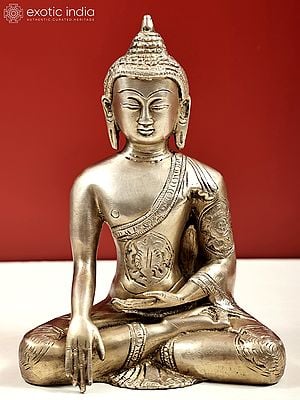 7" Buddha, His Hand In Bhumisparsha Mudra In Brass | Handmade | Made In India