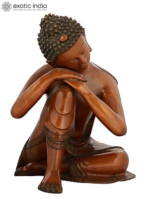 13" Pensive Buddha In Brass | Handmade | Made In India