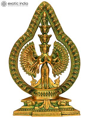 12" Striking Aureole Lord Avalokiteshvara in Brass | Handmade Buddhist Statue | Made in India
