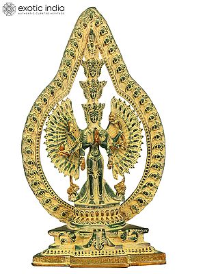 12" Striking Aureole Lord Avalokiteshvara in Brass | Handmade Buddhist Statue | Made in India