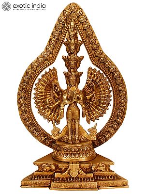 12" Striking Aureole Lord Avalokiteshvara in Brass | Handmade Buddhist Statue | Made in India