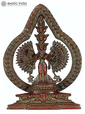 12" Striking Aureole Lord Avalokiteshvara in Brass | Handmade Buddhist Statue | Made in India