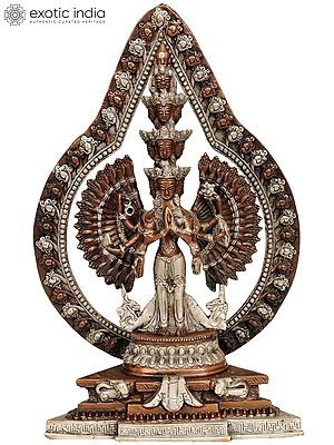 12" Striking Aureole Lord Avalokiteshvara in Brass | Handmade Buddhist Statue | Made in India