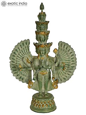 14" The Eleven Heads, The Thousand Arms of Avalokiteshvara Brass Statue | Handmade | Made in India