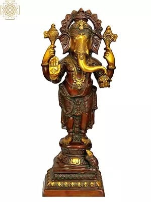 35" Standing Ganesha, Stately And Resplendent In Brass | Handmade | Made In India