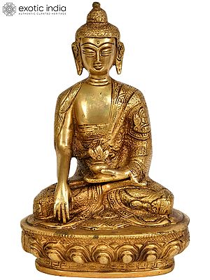 8" Brass Resplendent Buddha Statue in Bhumisparsha Mudra | Handmade | Made in India