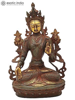 12" Tibetan Buddhist Goddess White Tara in Brass | Handmade | Made In India