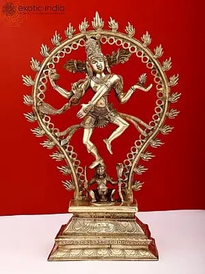 19" Nataraja Full of Life, His Figure Framed By A Ringed Aureole In Brass | Handmade | Made In India