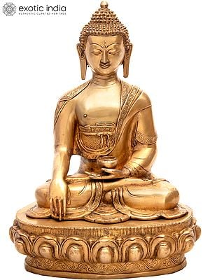 22" Tibetan Buddhist Lord Buddha in Earth-Witness Gesture In Brass | Handmade | Made In India