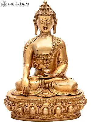 22" Tibetan Buddhist Lord Buddha in Earth-Witness Gesture In Brass | Handmade | Made In India