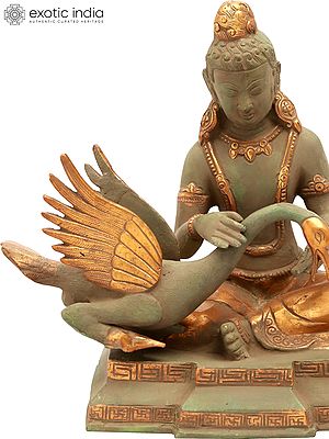 9" Tibetan Buddhist Deity Siddhartha Nursing the Wounded Swan (Kindness Personified) in Brass | Handmade | Made In India