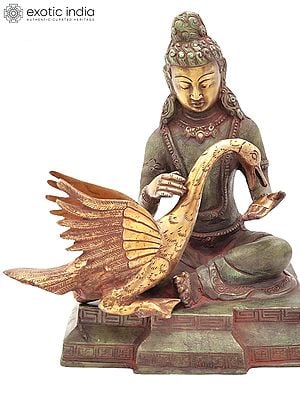 9" Tibetan Buddhist Deity Siddhartha Nursing the Wounded Swan (Kindness Personified) in Brass | Handmade | Made In India