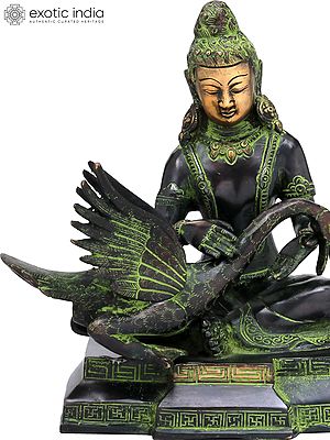 9" Tibetan Buddhist Deity Siddhartha Nursing the Wounded Swan (Kindness Personified) in Brass | Handmade | Made In India