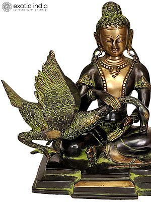 9" Tibetan Buddhist Deity Siddhartha Nursing the Wounded Swan (Kindness Personified) in Brass | Handmade | Made In India