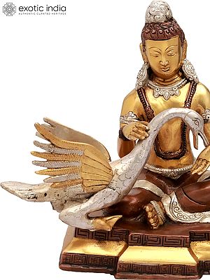 9" Tibetan Buddhist Deity Siddhartha Nursing the Wounded Swan (Kindness Personified) in Brass | Handmade | Made In India