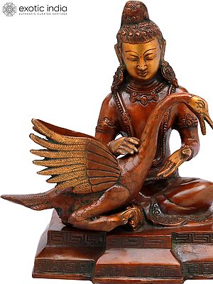 9" Tibetan Buddhist Deity Siddhartha Nursing the Wounded Swan (Kindness Personified) in Brass | Handmade | Made In India