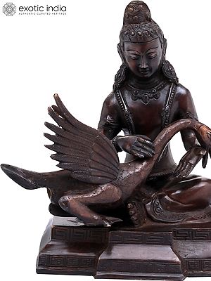 9" Tibetan Buddhist Deity Siddhartha Nursing the Wounded Swan (Kindness Personified) in Brass | Handmade | Made In India