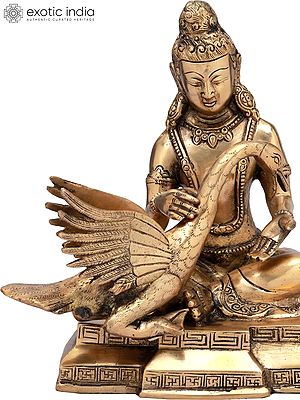 9" Tibetan Buddhist Deity Siddhartha Nursing the Wounded Swan (Kindness Personified) in Brass | Handmade | Made In India