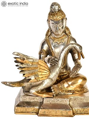 9" Tibetan Buddhist Deity Siddhartha Nursing the Wounded Swan (Kindness Personified) in Brass | Handmade | Made In India