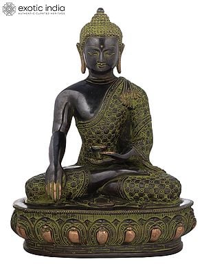 13" Buddha Seated in Bhumisparsha Mudra In Brass | Handmade | Made In India