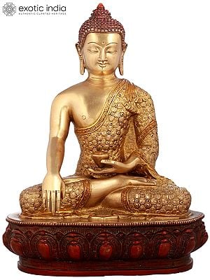 13" Buddha Seated in Bhumisparsha Mudra In Brass | Handmade | Made In India