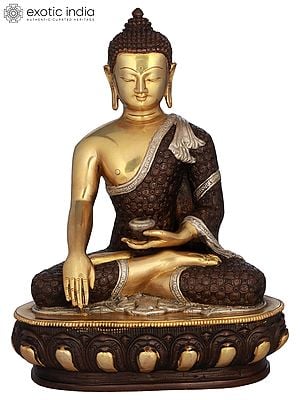 13" Buddha Seated in Bhumisparsha Mudra In Brass | Handmade | Made In India