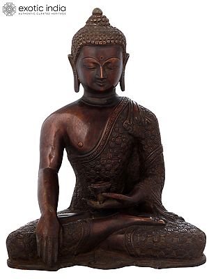10" Brass Bhumisparsha Buddha Statue in Intrinsic Carved Robe | Handmade | Made in India