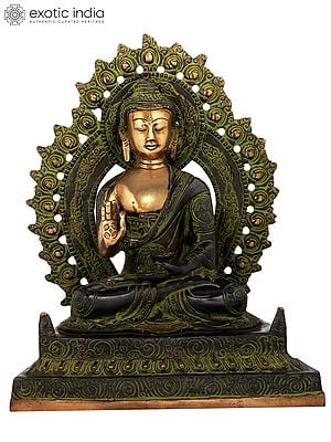 11" Blessing Buddha Seated on Fine Throne In Brass | Handmade | Made In India