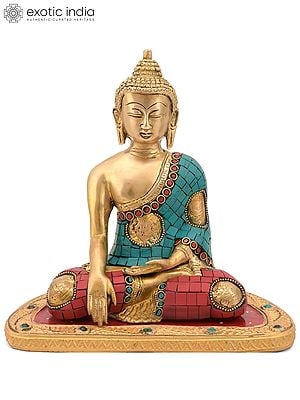 8" Shakyamuni, The Ashtamangala On His Robes In Brass | Handmade | Made In India