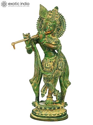 11" Brass Krishna Statue | Handmade | Made in India
