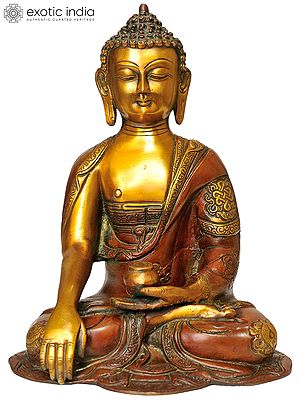 10" The Contented Buddha, His Hand In Bhumisparsha Mudra - Tibetan Buddhist In Brass | Handmade | Made In India