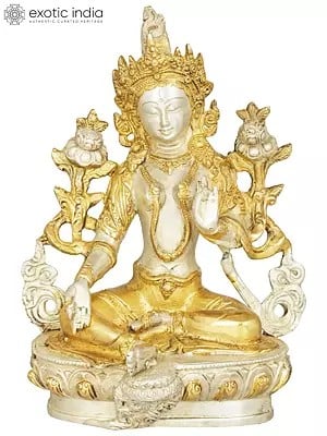 8" Tibetan Buddhist Deity Green Tara Brass Statue