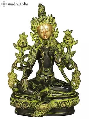 8" Tibetan Buddhist Deity Green Tara Brass Statue