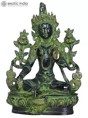 8" Tibetan Buddhist Deity Green Tara Brass Statue