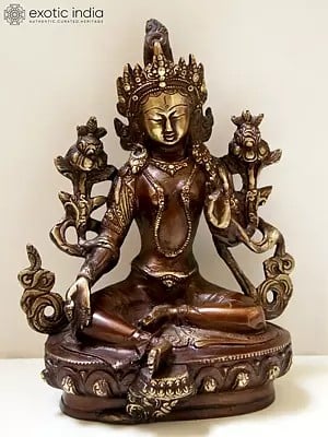 8" Tibetan Buddhist Deity Green Tara Brass Statue