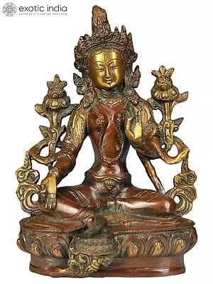 8" Tibetan Buddhist Deity Green Tara Brass Statue