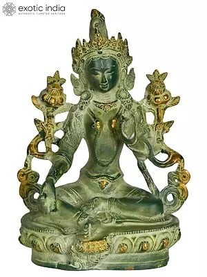 8" Tibetan Buddhist Deity Green Tara Brass Statue