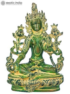 8" Tibetan Buddhist Deity Green Tara Brass Statue