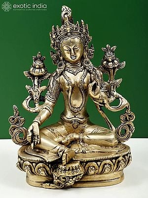 8" Tibetan Buddhist Deity Green Tara Brass Statue