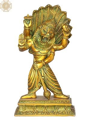 11" Lord Vishnu's Narasimha Avatara Brass Statue | Handmade | Made in India