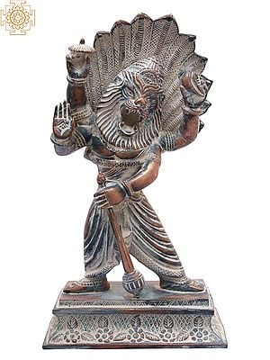 11" Lord Vishnu's Narasimha Avatara Brass Statue | Handmade | Made in India