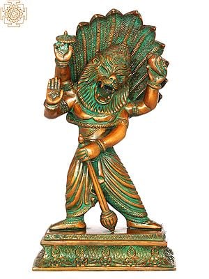 11" Lord Vishnu's Narasimha Avatara Brass Statue | Handmade | Made in India