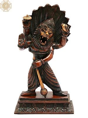 11" Lord Vishnu's Narasimha Avatara Brass Statue | Handmade | Made in India